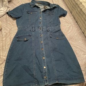 Women’s size large, Never worn stretch denim mini dress. TTS